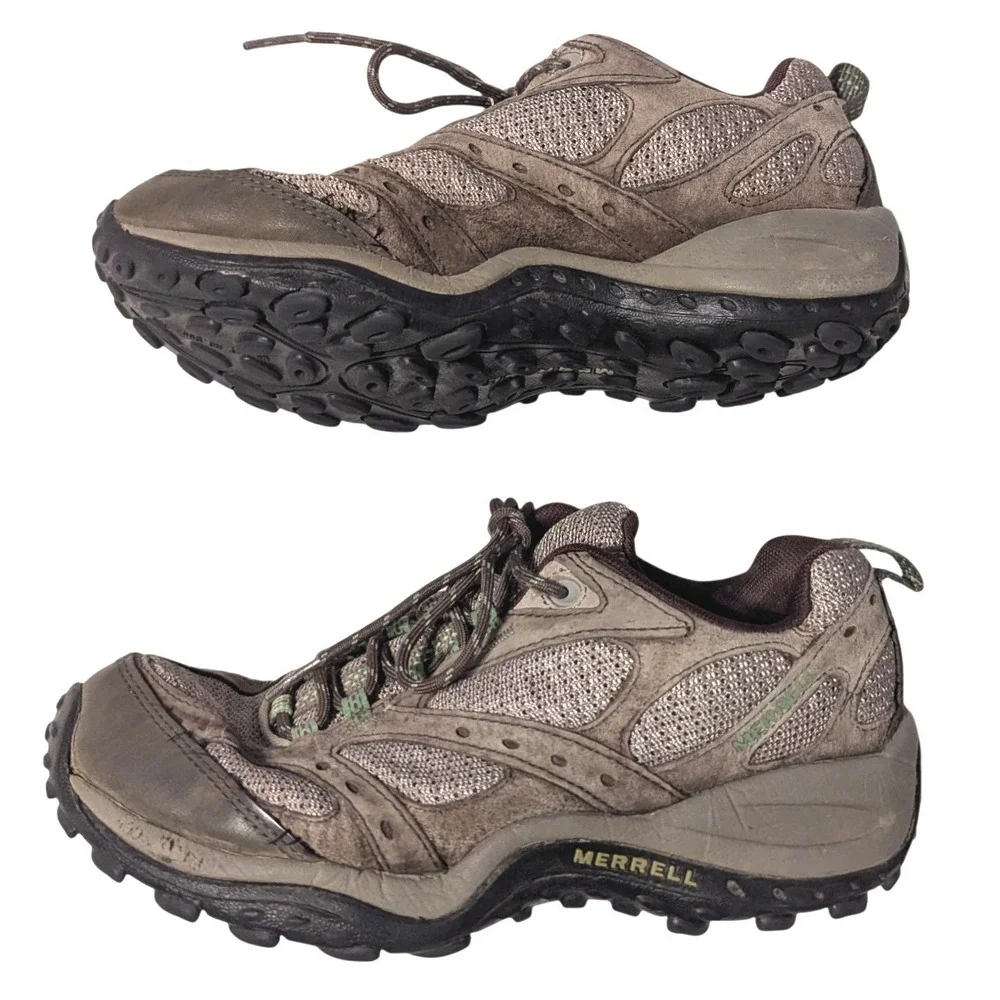 Merrell Women's 7 Hiking Shoes Pig Skin Continental Boulder Brown Low Top
